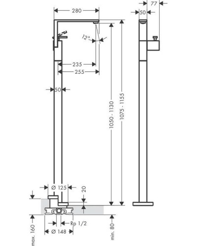 Смеситель напольный для раковины с донным клапаном Axor Edge 46041000