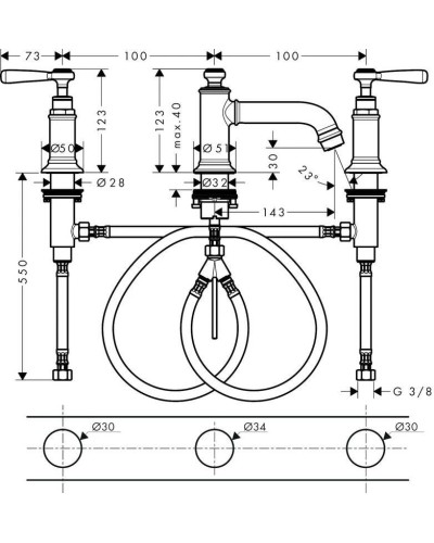 Смеситель для раковины с донным клапаном Axor Montreux 16535000