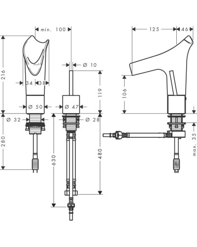 Смеситель для раковины с выпуском Axor Starck V 12115000