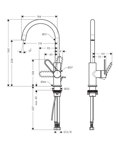 Смеситель для раковины с донным клапаном Axor Uno 38036000