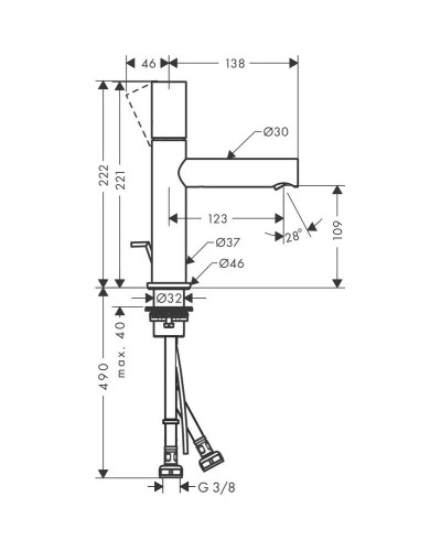 Смеситель для раковины с донным клапаном Axor Uno 45001000