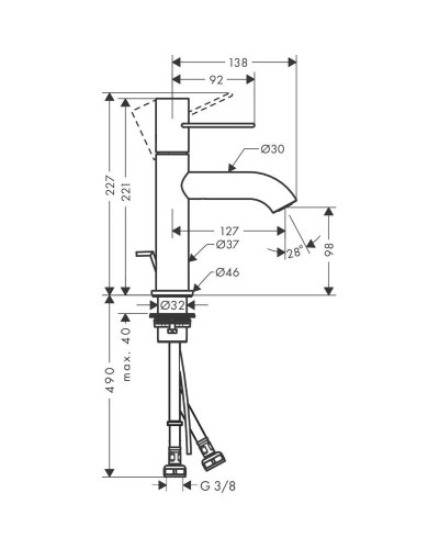 Смеситель для раковины с донным клапаном Axor Uno 38023000
