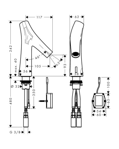 Смеситель для раковины бесконтактный, питание от батареи Axor Starck Organic 12172000