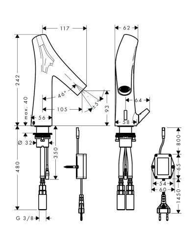 Смеситель для раковины бесконтактный, питание от сети Axor Starck Organic 12173000