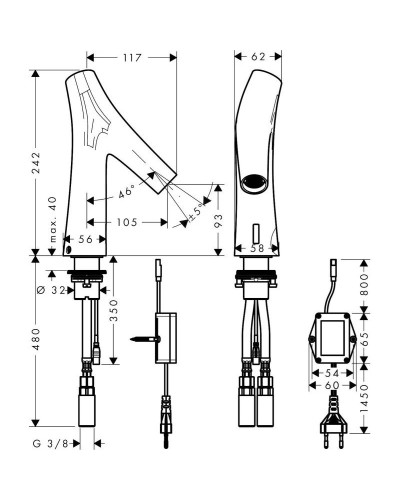 Смеситель для раковины бесконтактный, питание от сети Axor Starck Organic 12174000
