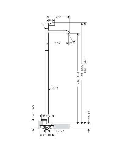 Смеситель напольный для раковины Axor Uno 38037000