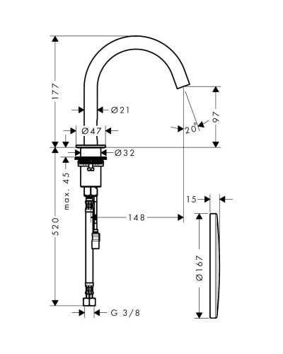 Смеситель для раковины бесконтактный, питание от сети Axor Uno 38010000