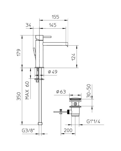 Смеситель для раковины с донным клапаном Bossini Oki Z005301.030