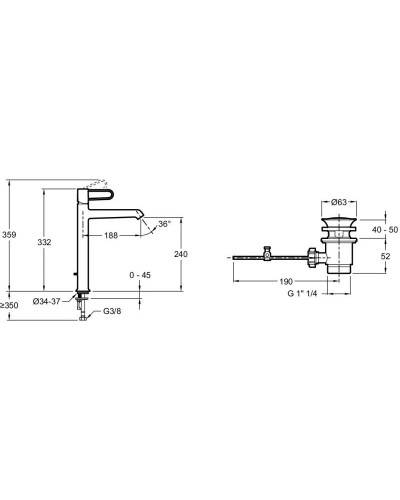 Смеситель для раковины с донным клапаном Jacob Delafon Odeon Rive Gauche E21030-BL-00