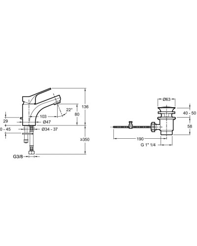 Смеситель для раковины с донным клапаном CoolStart Jacob Delafon Brive E75759-4-CP