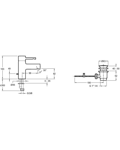 Смеситель для раковины с донным клапаном CoolStart Jacob Delafon Cuff E77308-CP