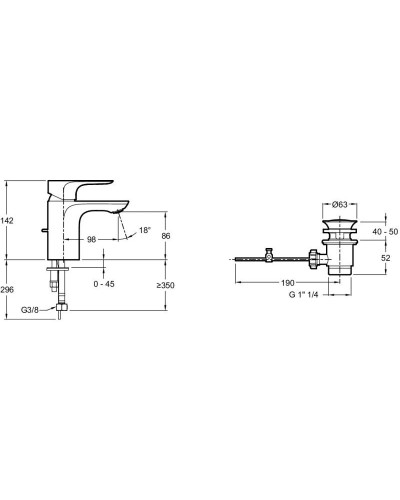 Смеситель для раковины с донным клапаном Jacob Delafon Aleo E72275-CP