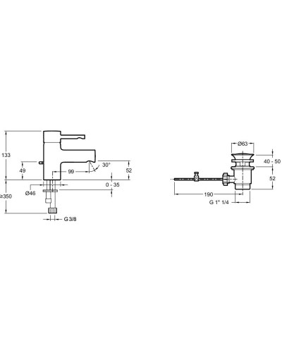 Смеситель для раковины с донным клапаном Jacob Delafon Cuff E37301-CP