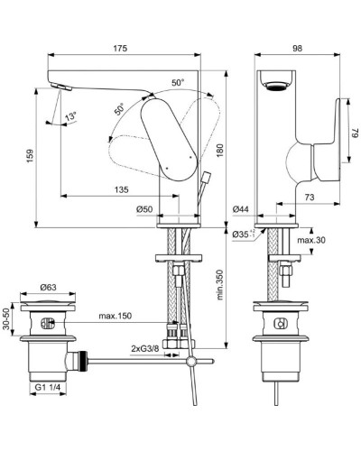Смеситель для раковины с донным клапаном Ideal Standard Cerafine O BC703XG