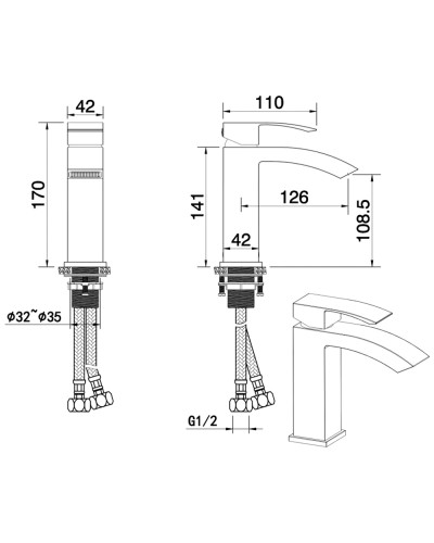 Смеситель для раковины Felice 1030 B cromo bianco