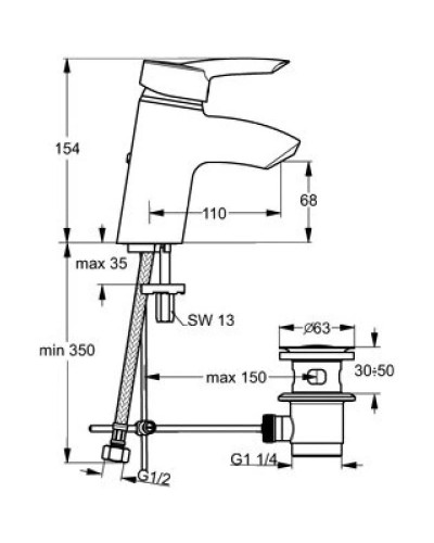 Смеситель для раковины с донным клапаном Vidima Storm B7834AA