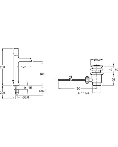 Смеситель для раковины с донным клапаном Jacob Delafon Toobi E8990-CP