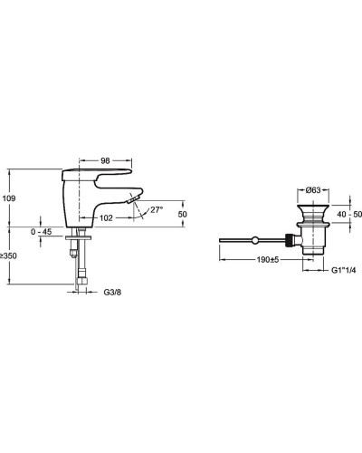 Смеситель для раковины с донным клапаном Jacob Delafon Kandel E660RU-CP