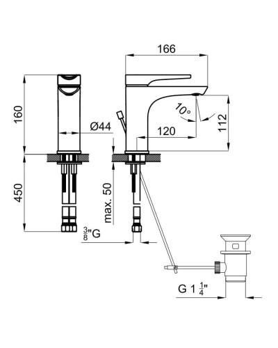 Смеситель для раковины с донным клапаном Noken Curve N199998998