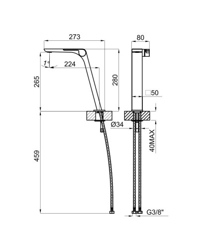 Смеситель для раковины без донного клапана Noken Oxo N113700030