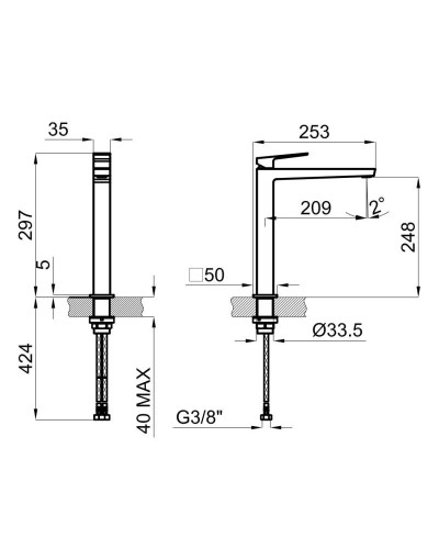 Смеситель для раковины без донного клапана Noken Square N199998871