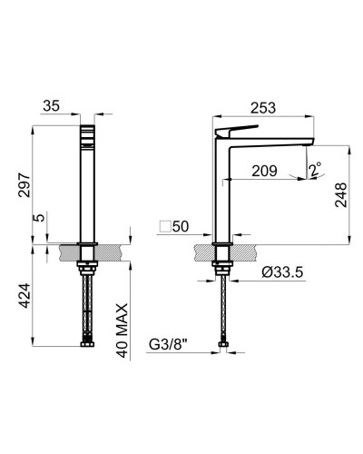 Смеситель для раковины без донного клапана Noken Square N199998926