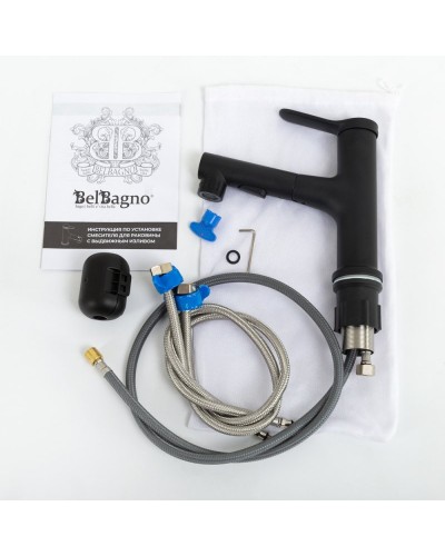 Смеситель для раковины без донного клапана с выдвижным изливом BelBagno BB-LVMD-NERO-W0 черный матовый