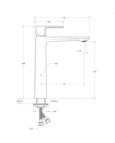 Смеситель для накладной раковины без донного клапана CEZARES LUX-LC-01-W0