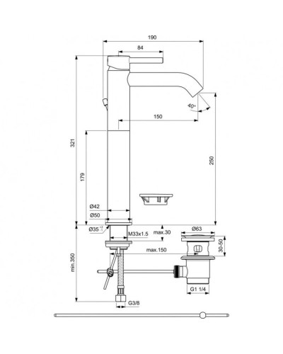 Смеситель для раковины с донным клапаном Ideal Standard Ceraline BC194AA