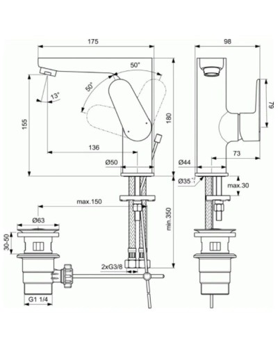 Смеситель для раковины с донным клапаном Ideal Standard Cerafine O BC497AA
