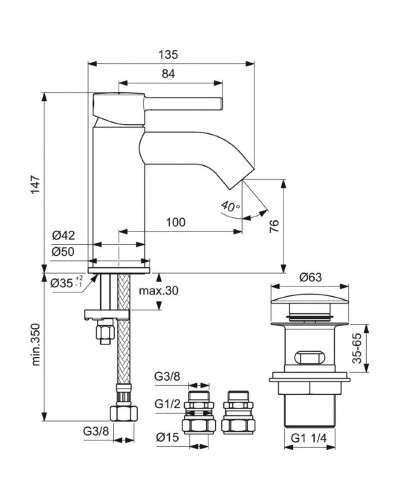 Смеситель для раковины с донным клапаном Ideal Standard Ceraline BC186AA
