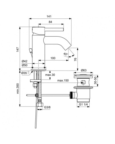 Смеситель для раковины с донным клапаном Ideal Standard Ceraline BC192AA