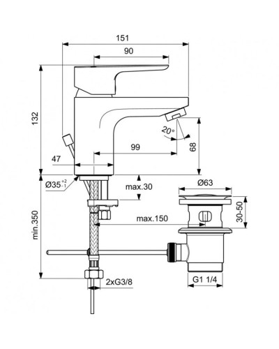 Смеситель для раковины с донным клапаном Ideal Standard Ceraplan III BC559AA
