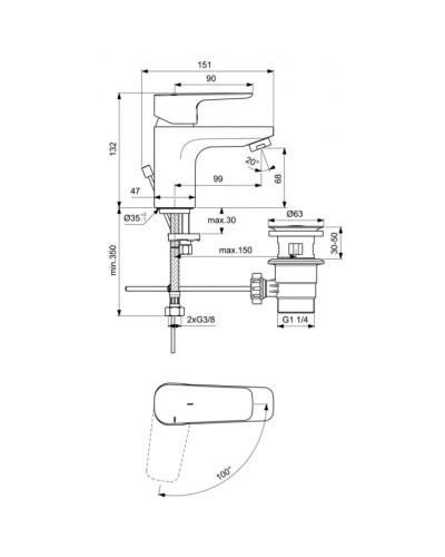 Смеситель для раковины с донным клапаном CoolStart Ideal Standard Ceraplan III BC578AA