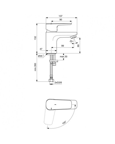 Смеситель для раковины без донного клапана CoolStart Ideal Standard Ceraplan III BC565AA