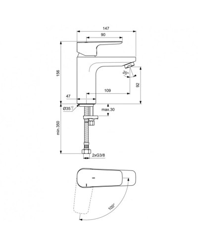 Смеситель для раковины без донного клапана CoolStart Ideal Standard Ceraplan III BC569AA