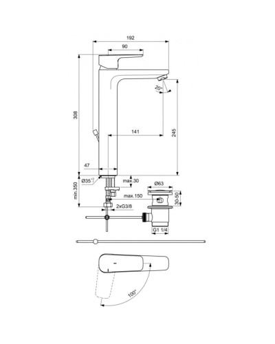 Смеситель для раковины с донным клапаном CoolStart Ideal Standard Ceraplan III BC572AA