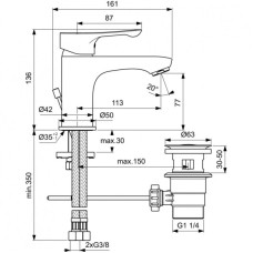 Смеситель для раковины с донным клапаном Ideal Standard Dot 2.0 BC321AA
