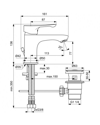Смеситель для раковины с донным клапаном Ideal Standard Dot 2.0 BC321AA