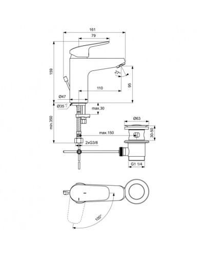 Смеситель для раковины с донным клапаном CoolStart Ideal Standard Ceraflex B1715AA