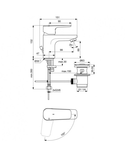 Смеситель для раковины с донным клапаном CoolStart Ideal Standard Ceraplan III BC566AA