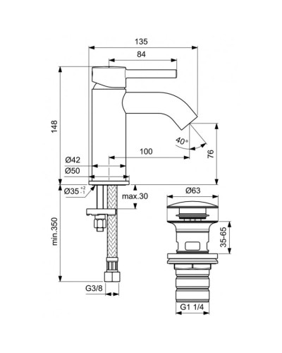 Смеситель для раковины с донным клапаном Ideal Standard Alpha BC822AA