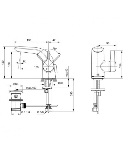 Смеситель для раковины с донным клапаном Ideal Standard Melange A6117AA