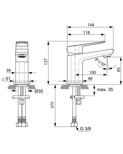 Смеситель для раковины без донного клапана Ideal Standard Tonic II A6331AA