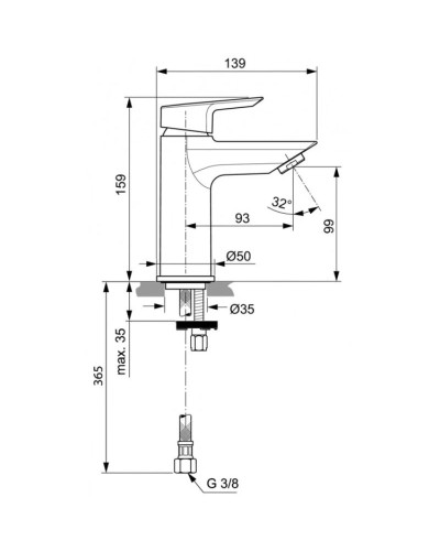 Смеситель для раковины без донного клапана Ideal Standard Tesi A6559AA