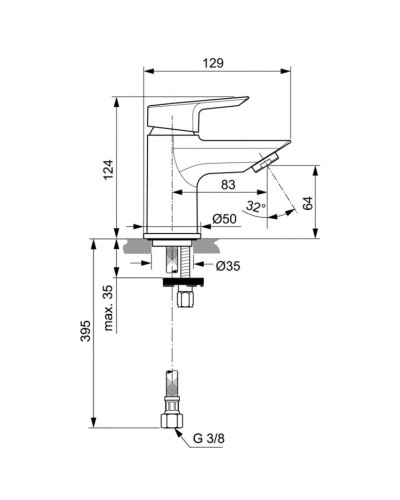 Смеситель для раковины без донного клапана Ideal Standard Tesi A6568AA