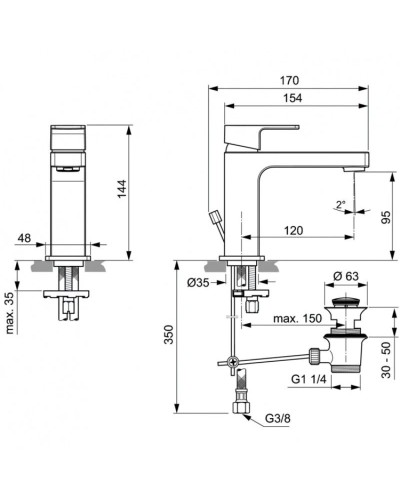 Смеситель для раковины с донным клапаном Ideal Standard Edge A7101AA