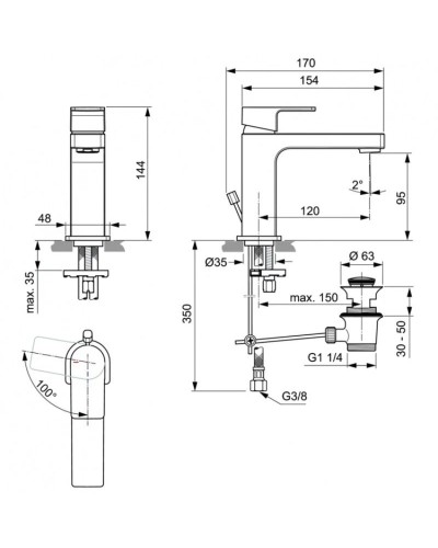 Смеситель для раковины с донным клапаном CoolStart Ideal Standard Edge A7102AA