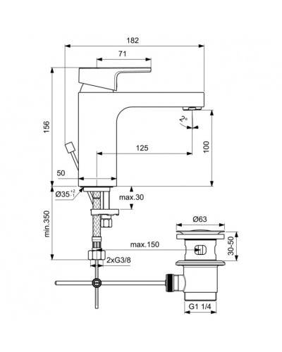 Смеситель для раковины с донным клапаном Ideal Standard Edge A7104AA