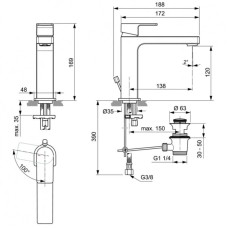 Смеситель для раковины с донным клапаном CoolStart Ideal Standard Edge A7107AA